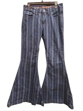 Cruel Denim Hannah Striped Dark Blue Extreme Bellbottom Flare Jeans Size 29